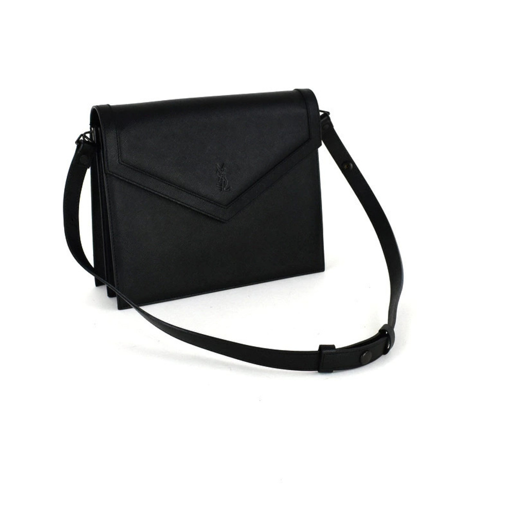 Saint Laurent Black Flap ONE Yves Leather Bag Crossbody Shoulder KUTO Black